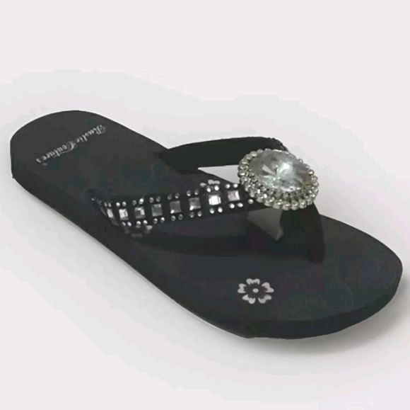 Rustic Couture Blinged Thong Sandals | Casual Sparkle Glam Summer Sandals US 7 - Picture 1 of 6